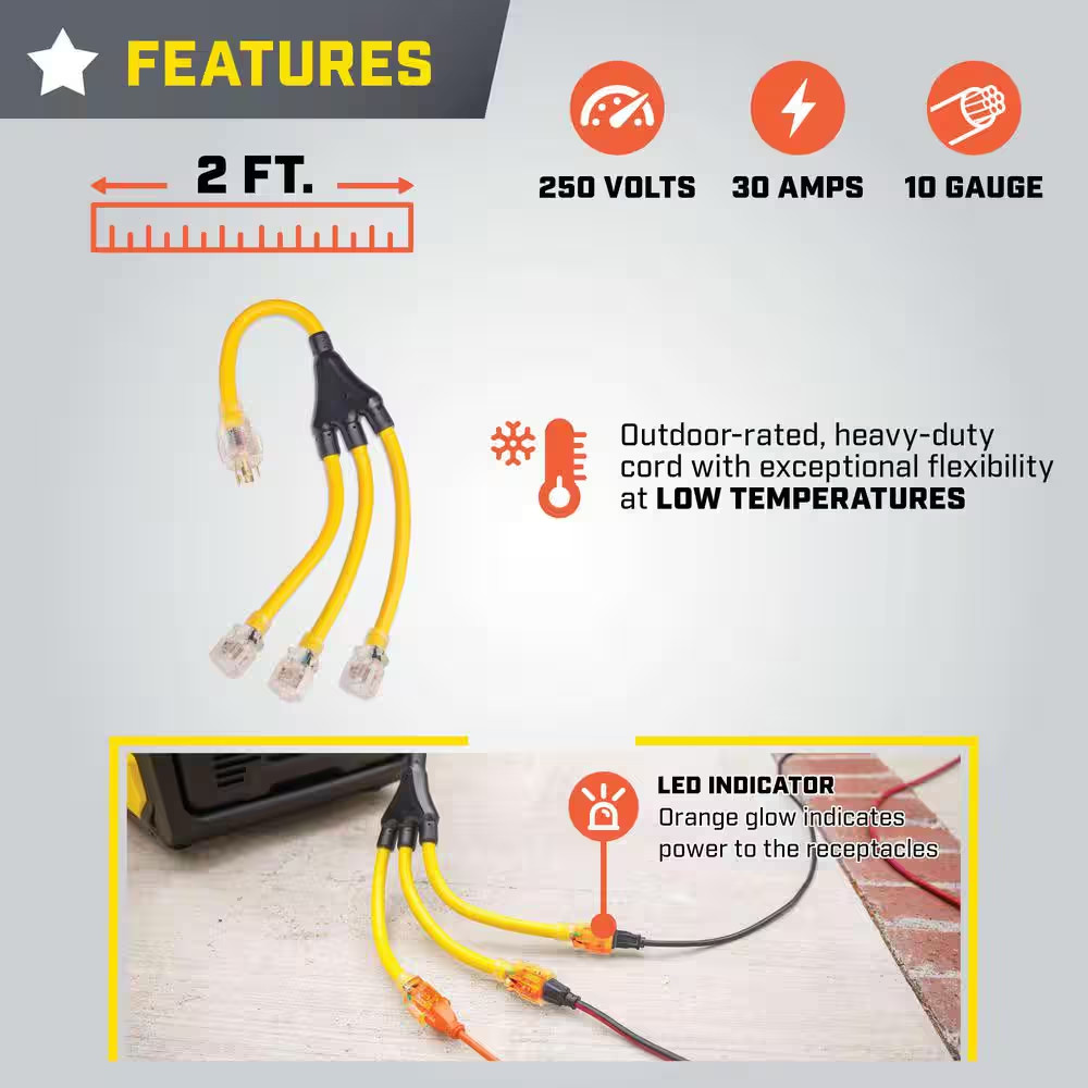 2 Ft 30-Amp 125-Volts Generator Extension Cord Adapter