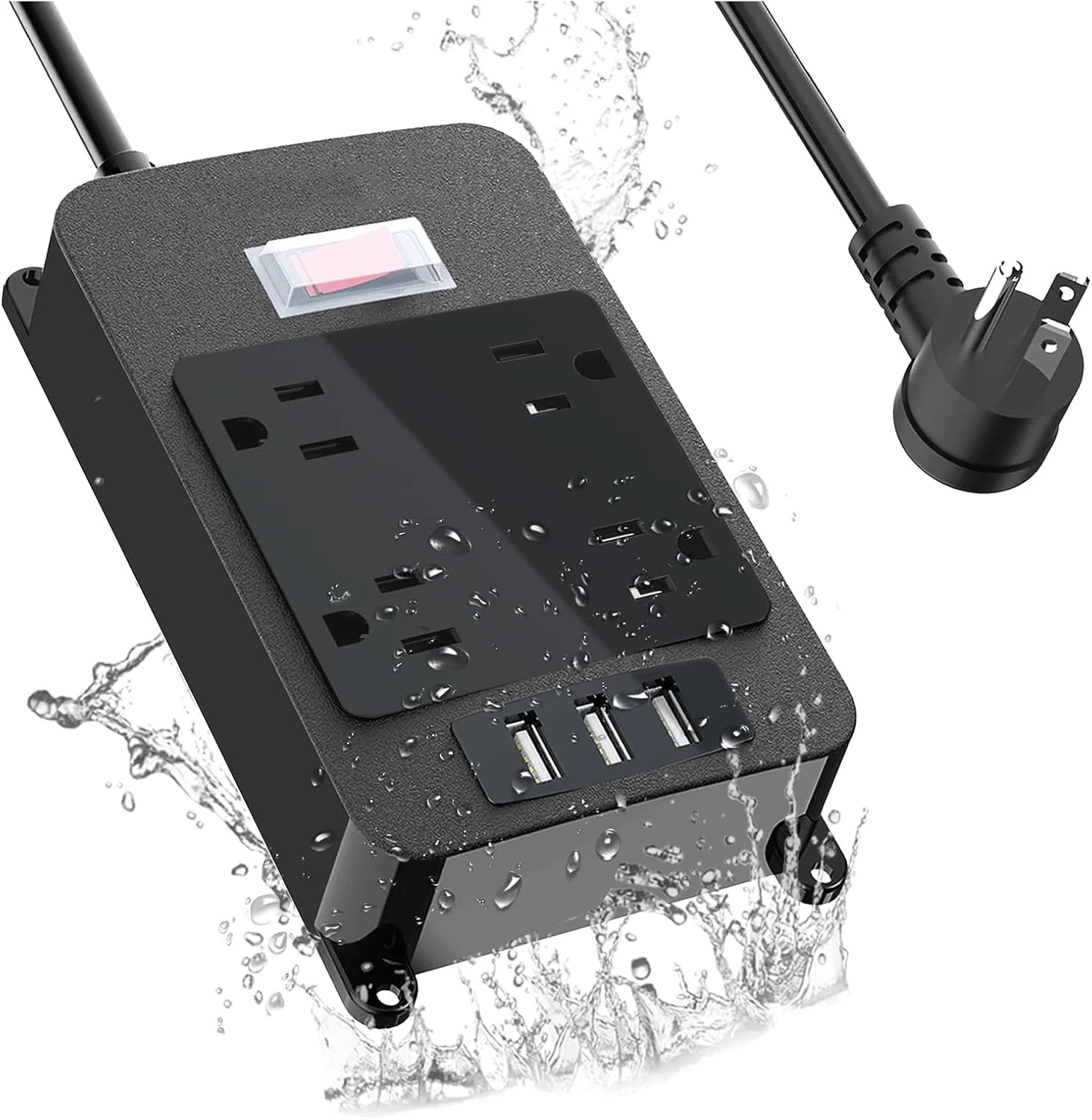 Outdoor Power Strip Weatherproof, 6FT Flat Plug Extension Cord with 3 AC Outlets