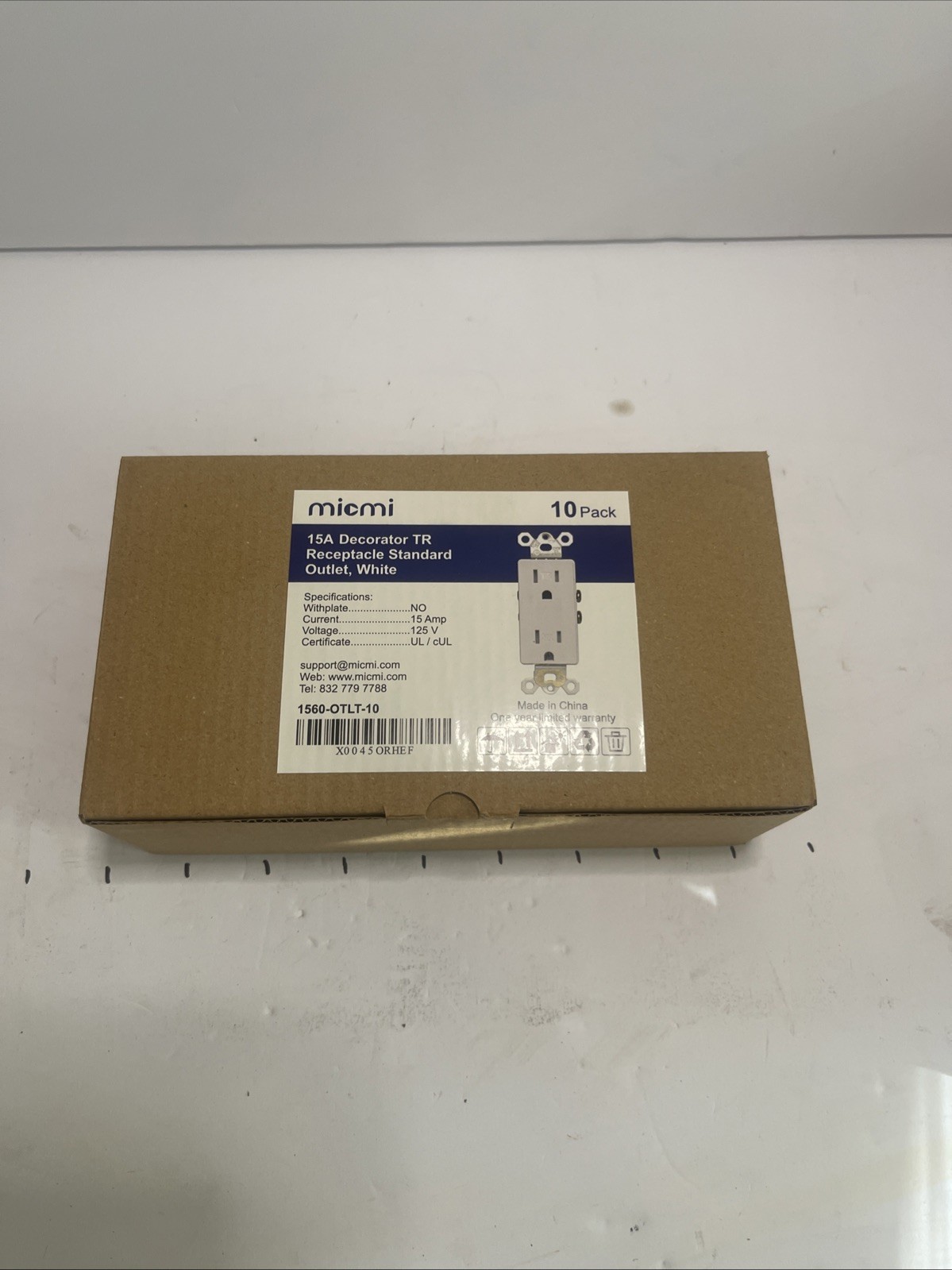 Micmi 1560-OTLT-10 15A Decorator TR Receptacle Standard Outlet