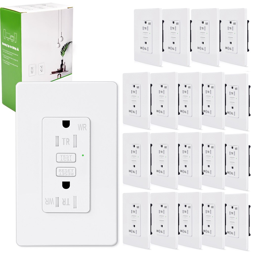 15 Amp 125-Volt Slim GFCI Outlet White Receptacle 20Packs