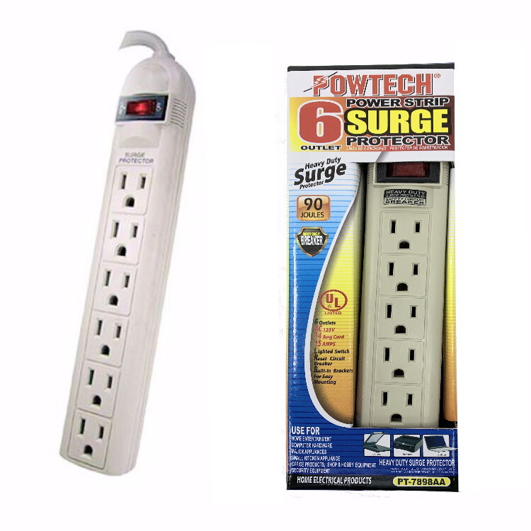 6 Outlet Surge Protector Power Strip UL Listed Heavy Duty Home/Office 2-Ft Cord