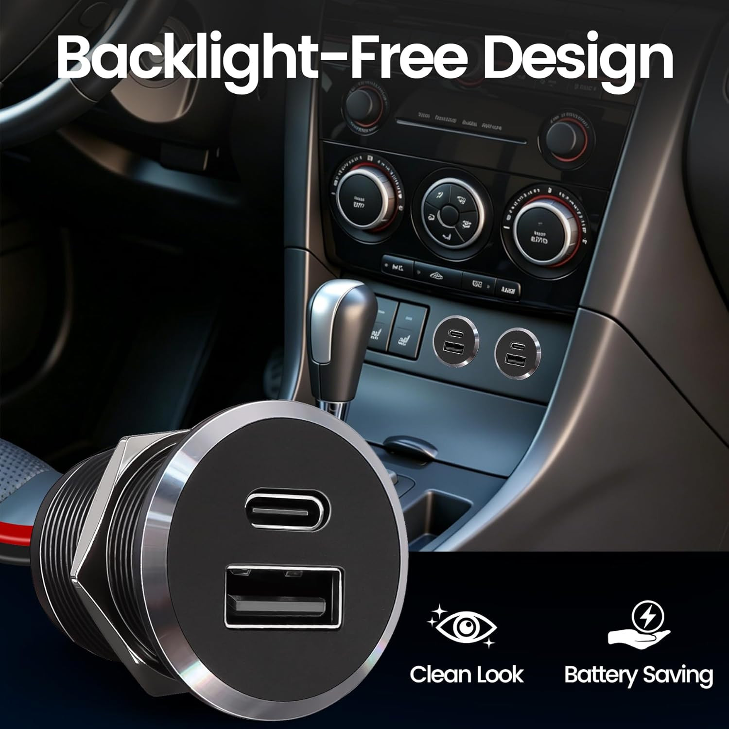 12V USB Outlet All-Aluminum QC 3.0 USB-A & USB-C PD3.0 Dual Fast Car Charger Soc