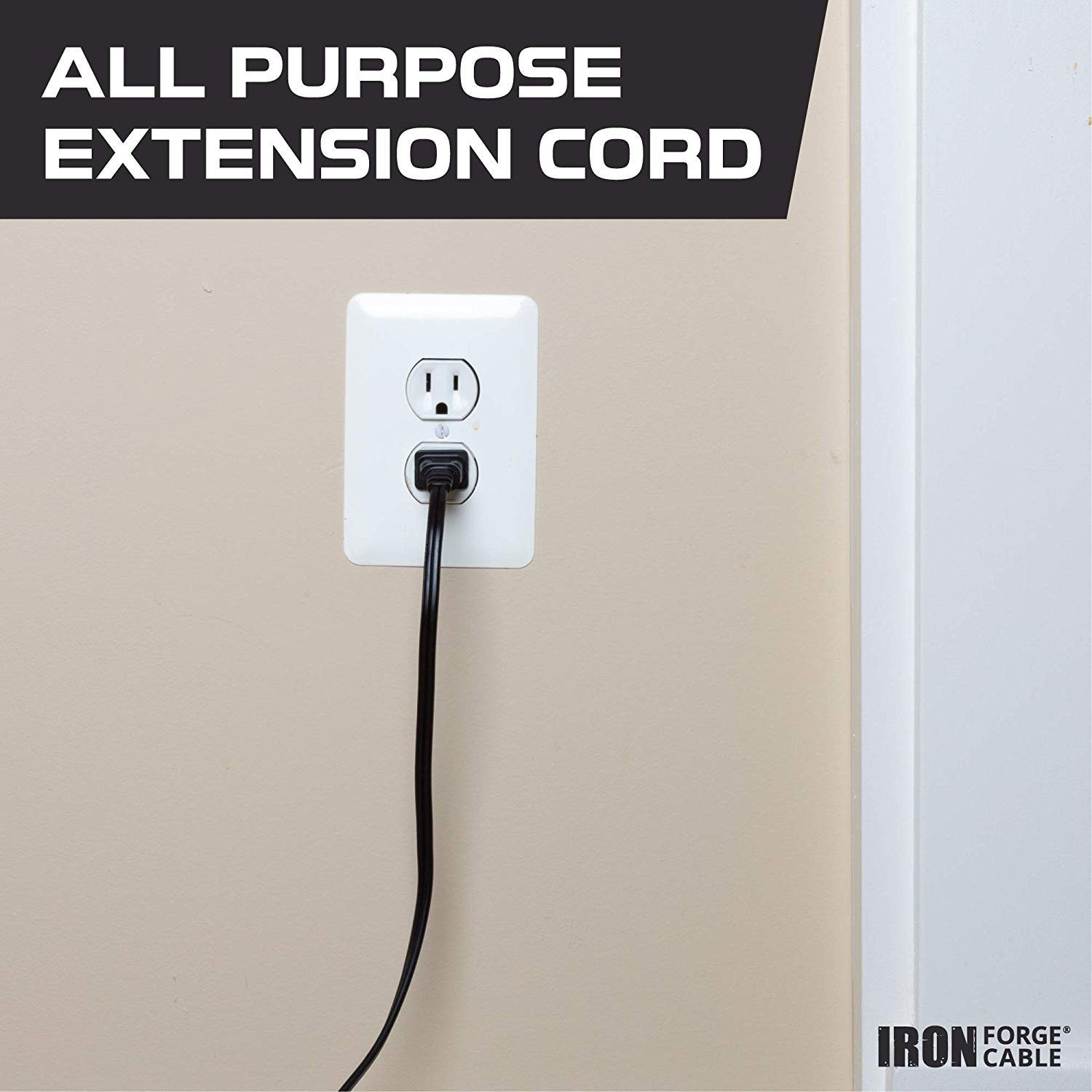 Black Extension Cord 3 Pack, 6ft 10ft & 15ft – 16/2 Durable Electrical Cable
