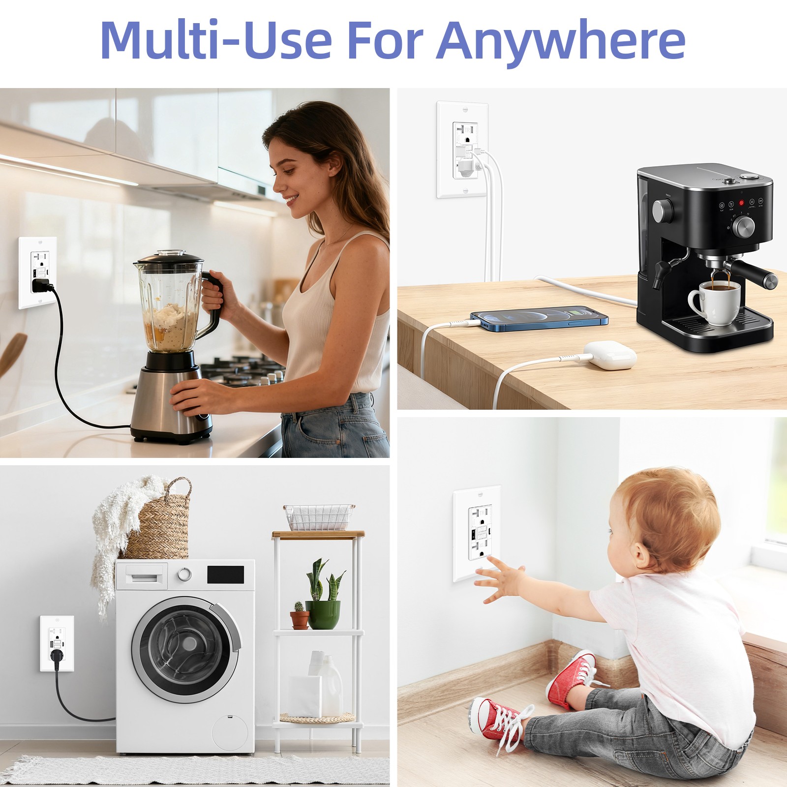3PK 20A GFCI Outlet with USB C&A Ports 5V/4.8A Fast Charging TR ETL Certified