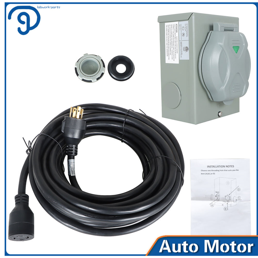 Generator Extension Power Cord and Power Inlet Box 30 Amp 25/50/75/100FT 4Prong