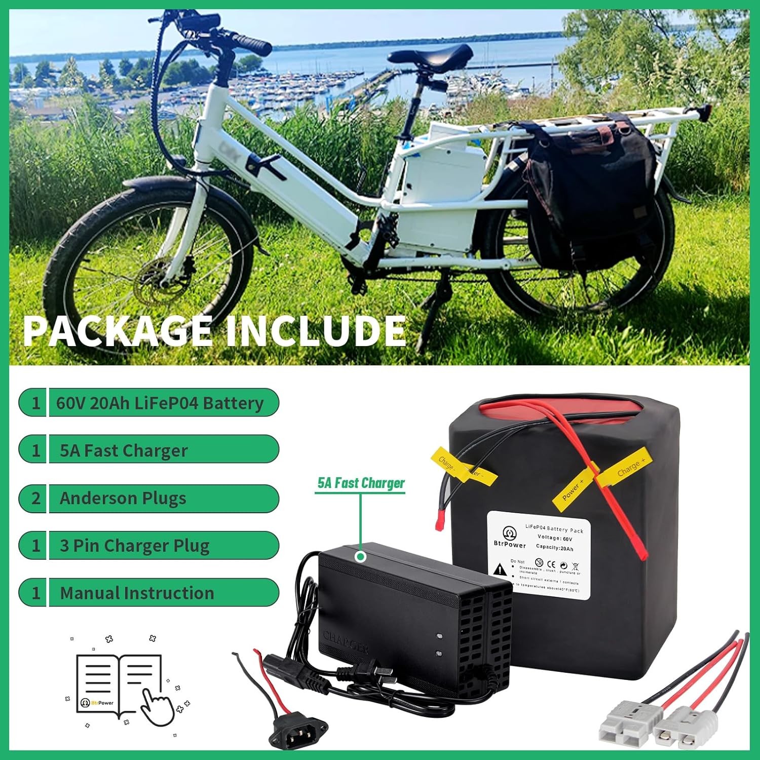 60V Battery Pack 20Ah Li_thium Lifepo4 B_ike for 1500W Ele c/tric Motor 50A BMS