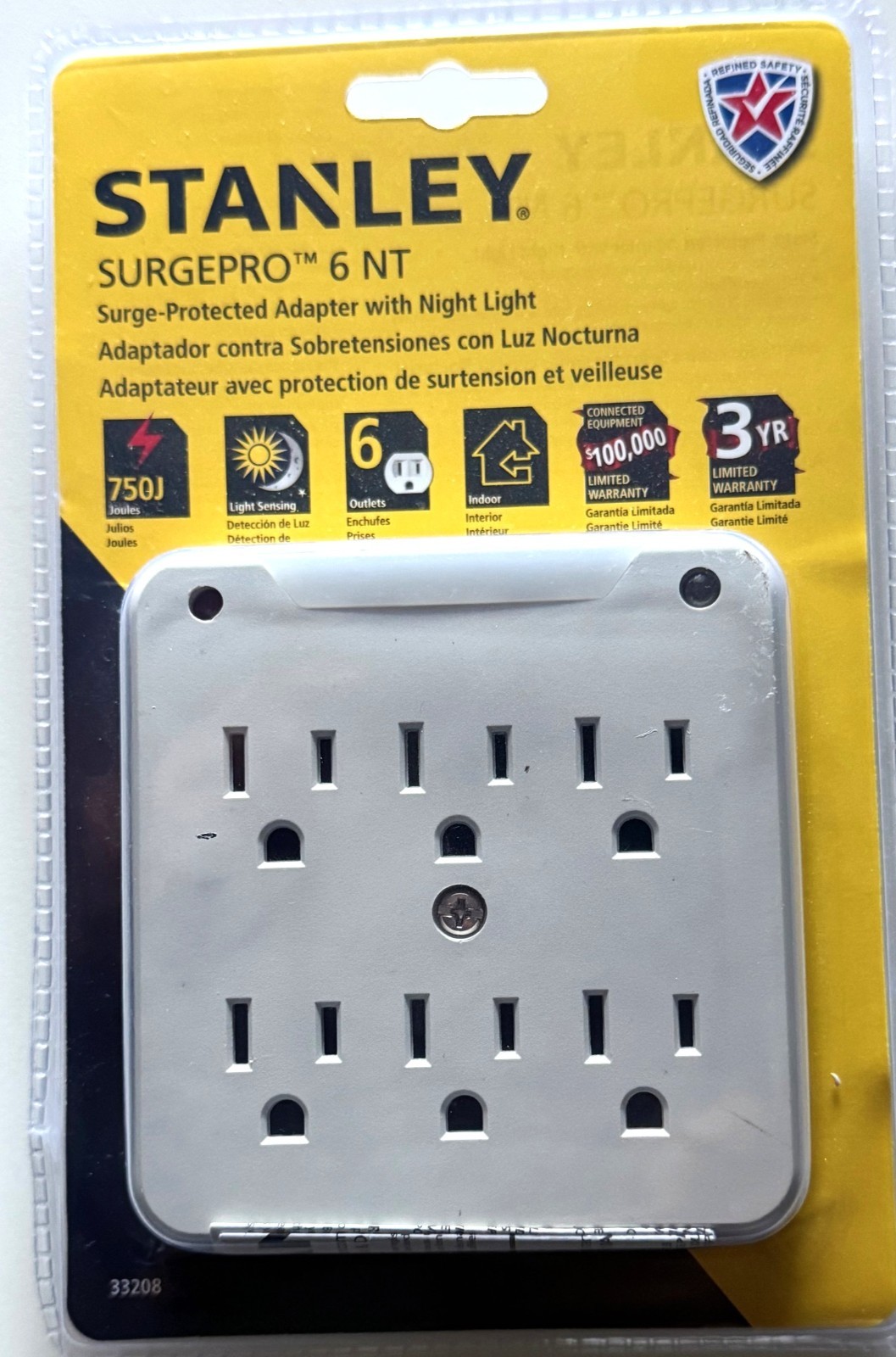 Stanley SurgePro 6 NT Surge-Protected Adapter With Night Light New In Package