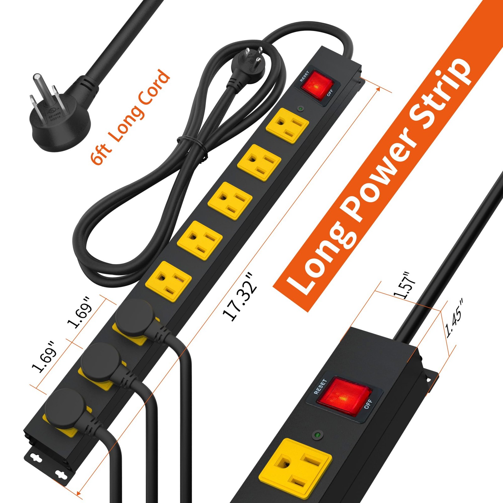 8 Outlet Metal Heavy Duty Long Power Strip, 2100J Surge Protector with 6 FT E…