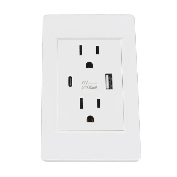 Dual Wall Outlet with USB Ports Charger AC Power Receptacle Plate Panel 15A 120V