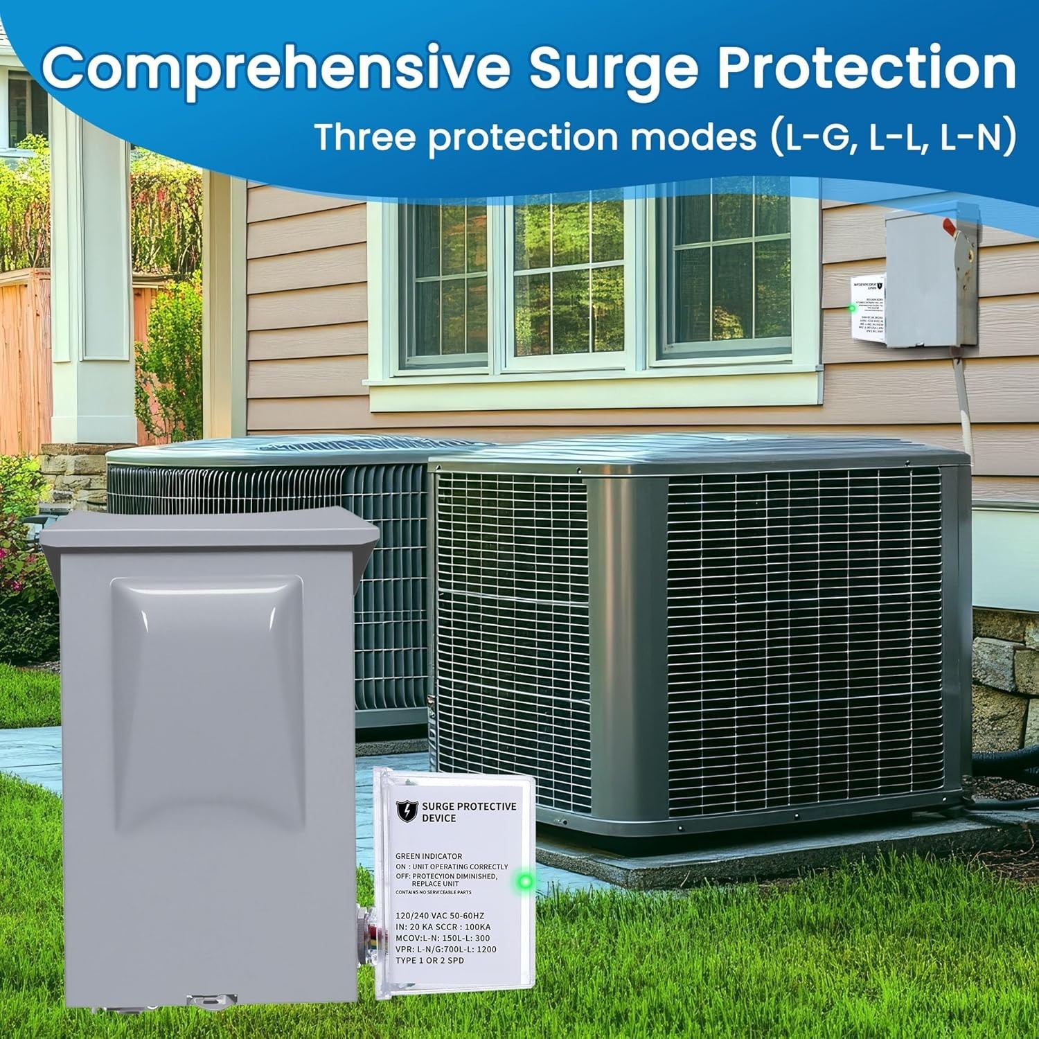 AG3000 HVAC Surge Protector 120/240V, Whole House SPD for AC & Heat Pumps