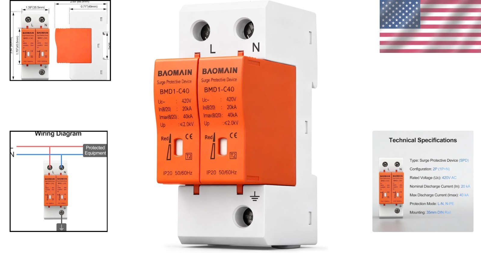 Professional Surge Protective Device 420V AC with Thermal Disconnect & Indicator