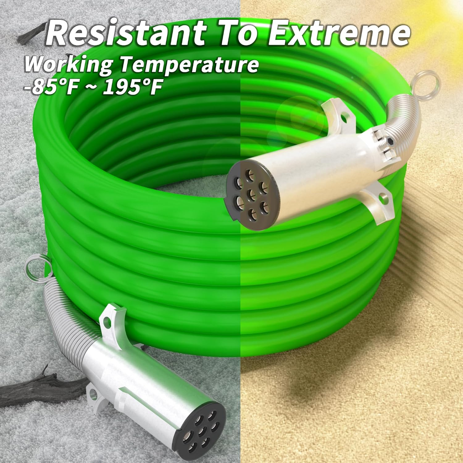 7 Way Trailer Cord 12 FT ABS Heavey Duty, Flexible -85°F Cold Resistance Straigh