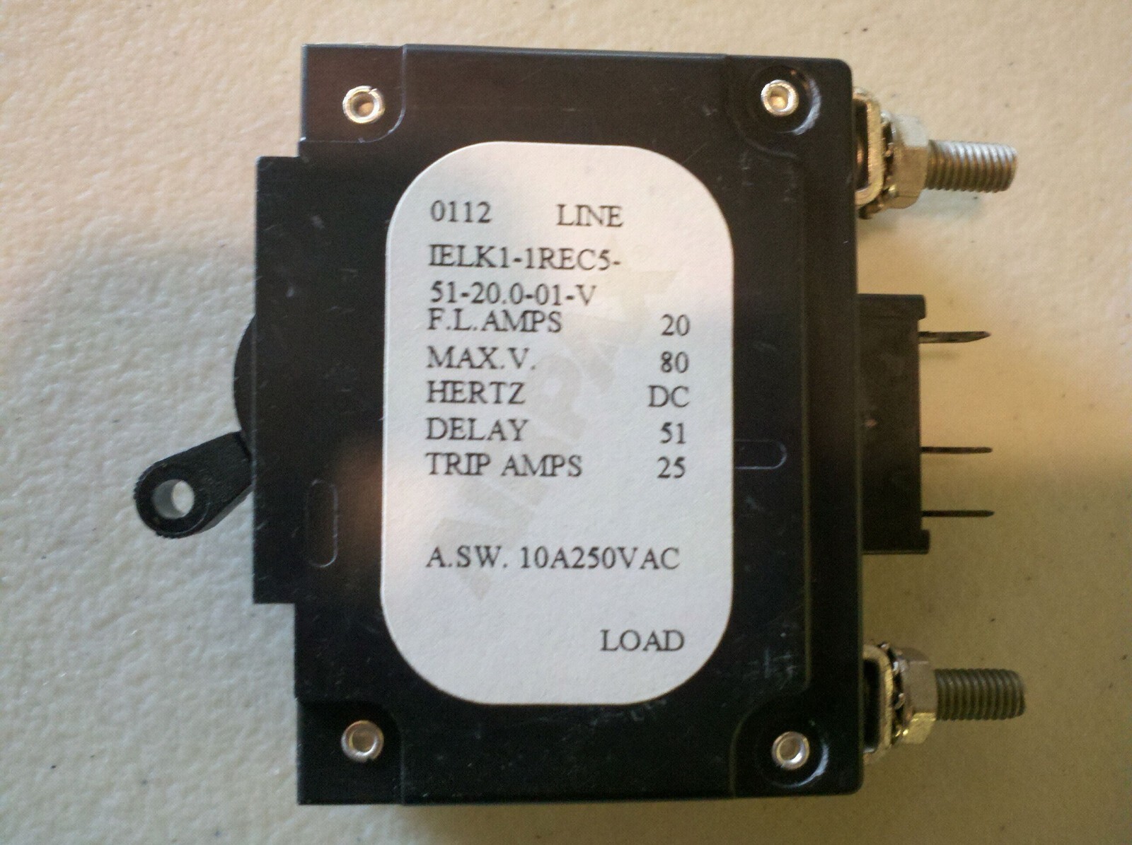 AIRPAX 20A BREAKER; IELK1-1REC5-51-20.0-01-V; 1AB04686009