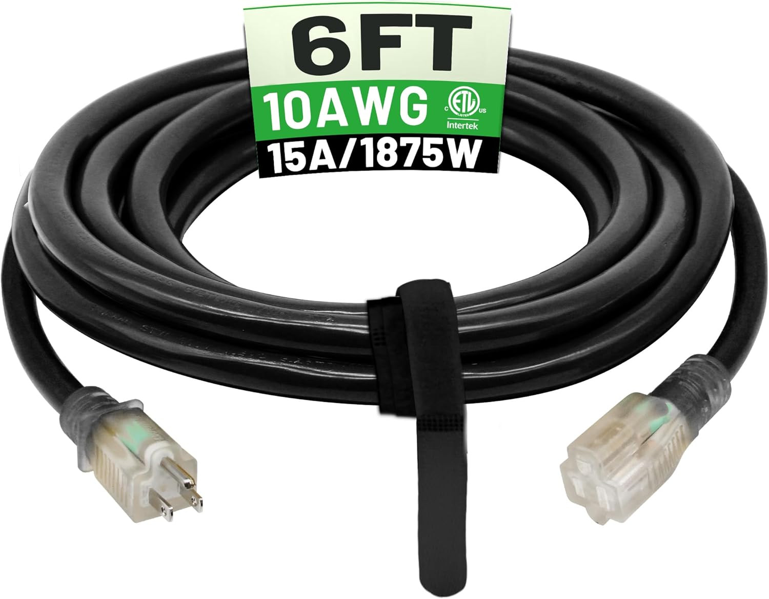25 Ft 10AWG Black Outdoor Extension Cord Waterproof Heavy Duty 10 Gauge 3 Prong,