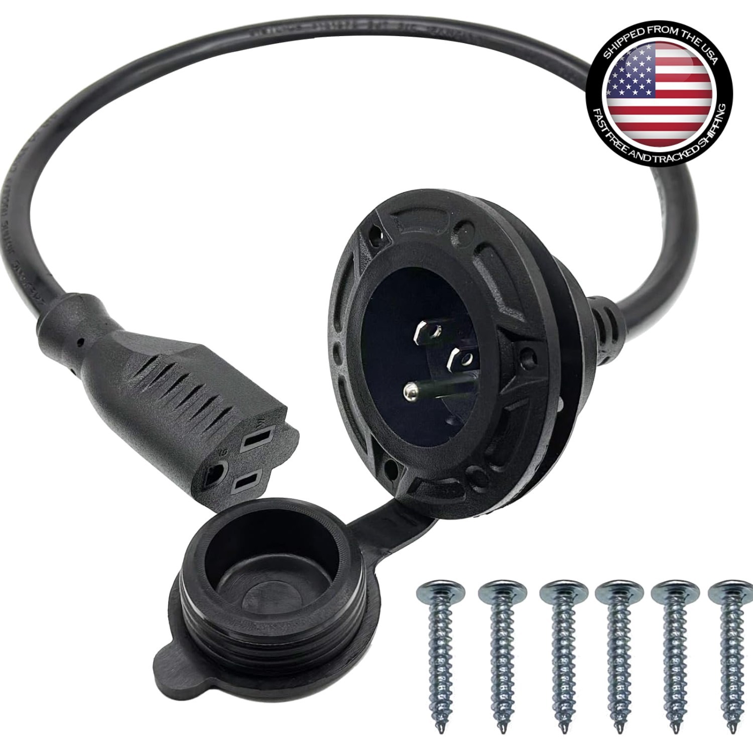 20Amp 125V AC Power Plug Port Inlet Socket 18″ Extension Cord for RV Camper Boat