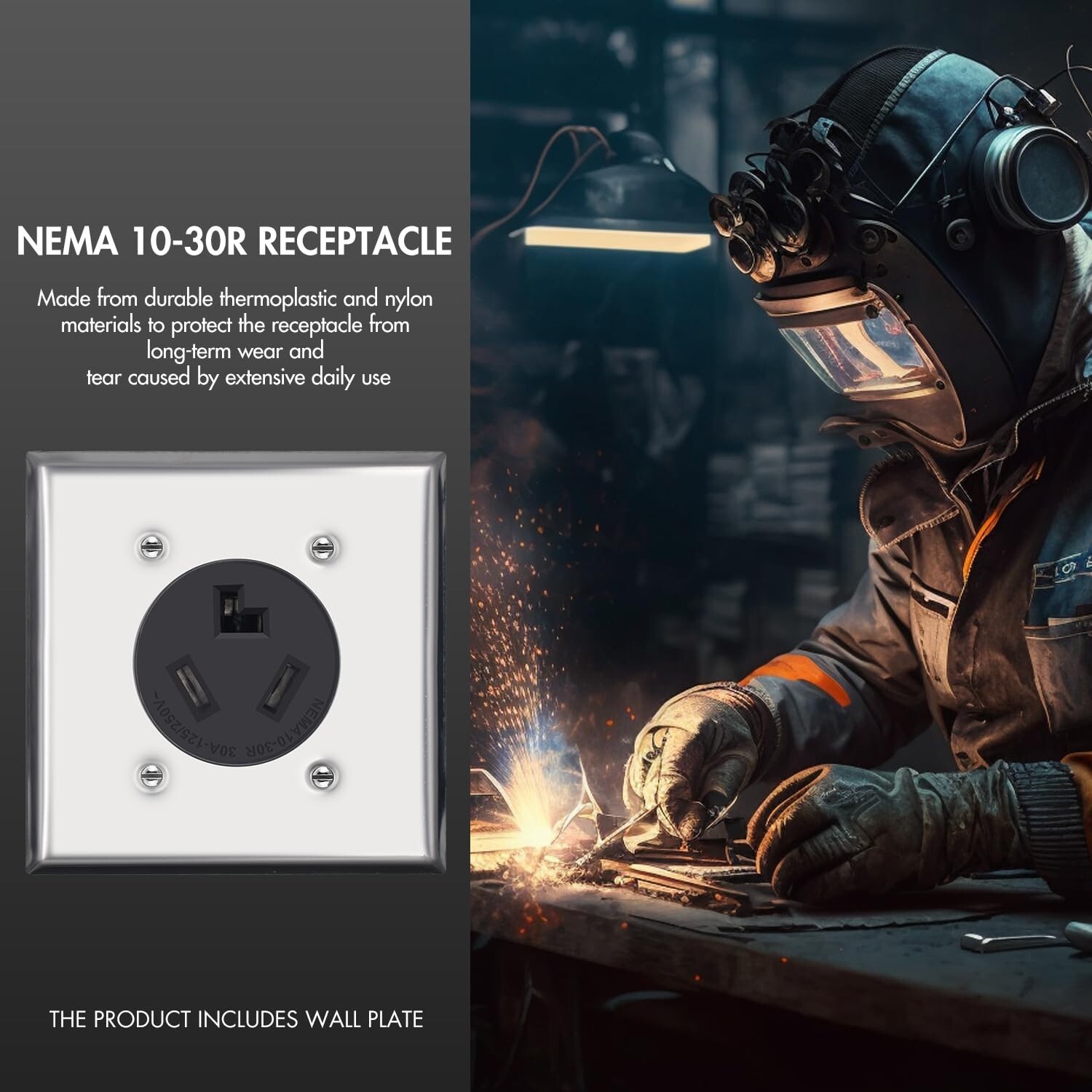 NEMA 10-30R,30 Amp Receptacle Flush Mounting Outlet, 3 Pole, 3 Wire 125V / 250V