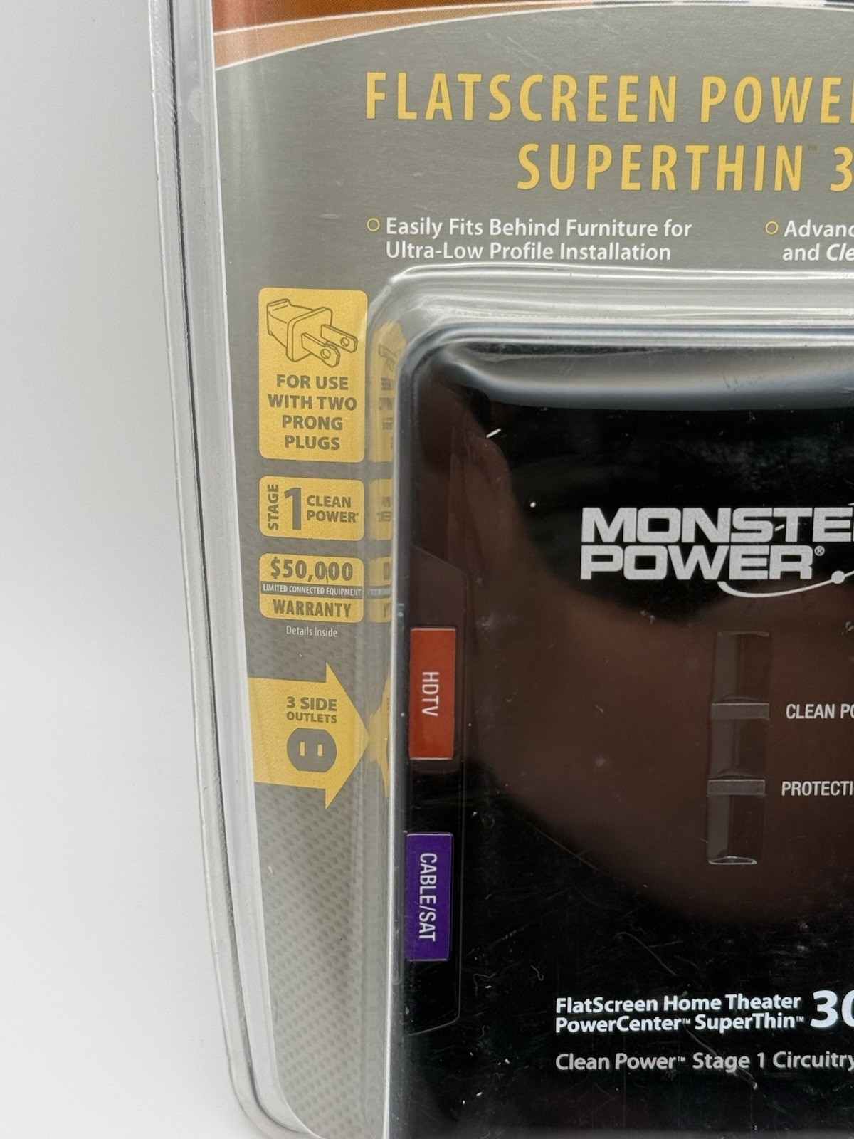 Monster SuperThin 300 Surge Protector 3 Outlets Ultra Low Profile 1080J