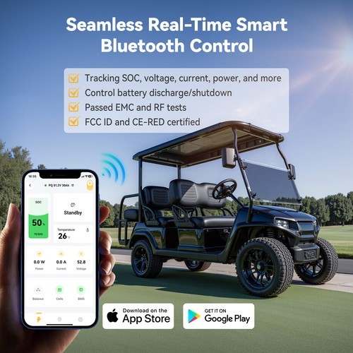 Power Queen 48V 30Ah Bluetooth Low Temp Golf Cart Lithium LiFePO4 Battery BMS