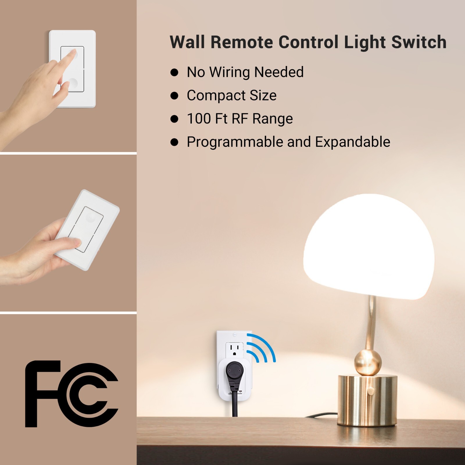 DEWENWILS Wireless Remote Wall Switch and Outlet, No Wiring Plug in On Off Power