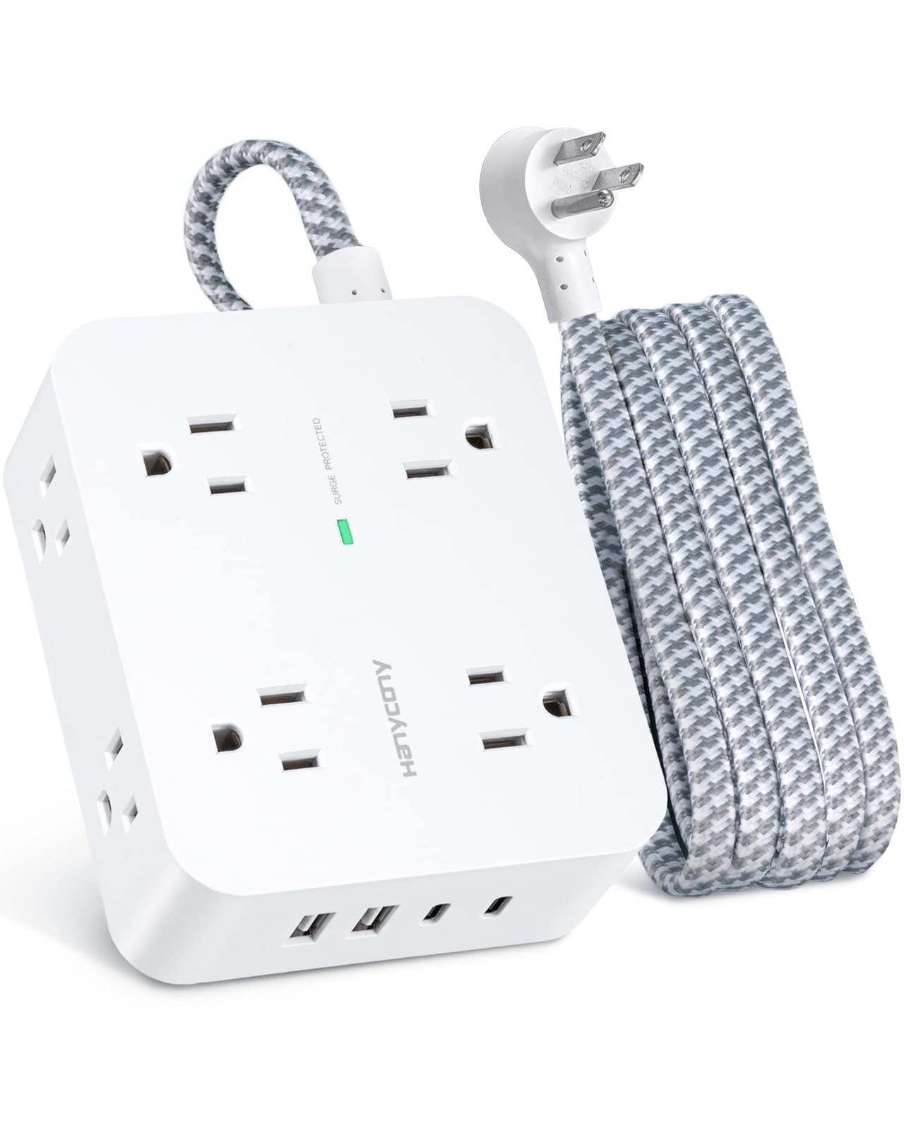 HANYCONY 6Ft Surge Protector Power Strip USB C, 1080J, 8 Outlet 6ft, White