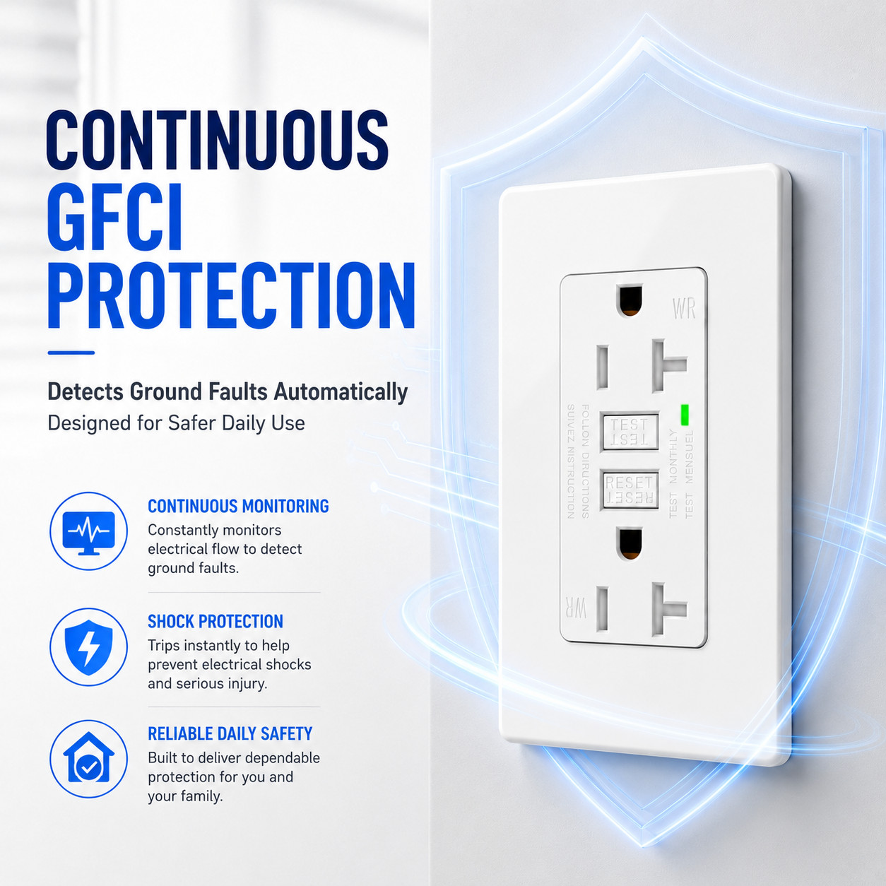 1PK GFCI GFI Outlet 20 Amp TR Weather Resistant with LED Indicator ETL Listed