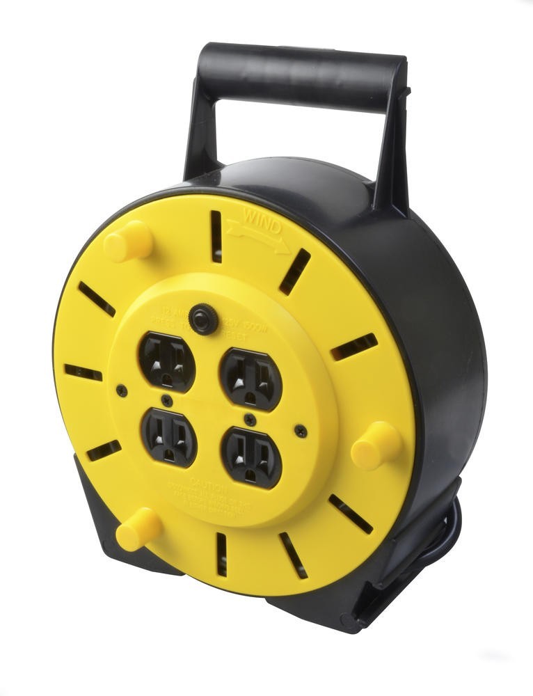 25′ 16/3 4 Outlets Manual Rewind Quad Outlet Extension Cord Reel Power Cable