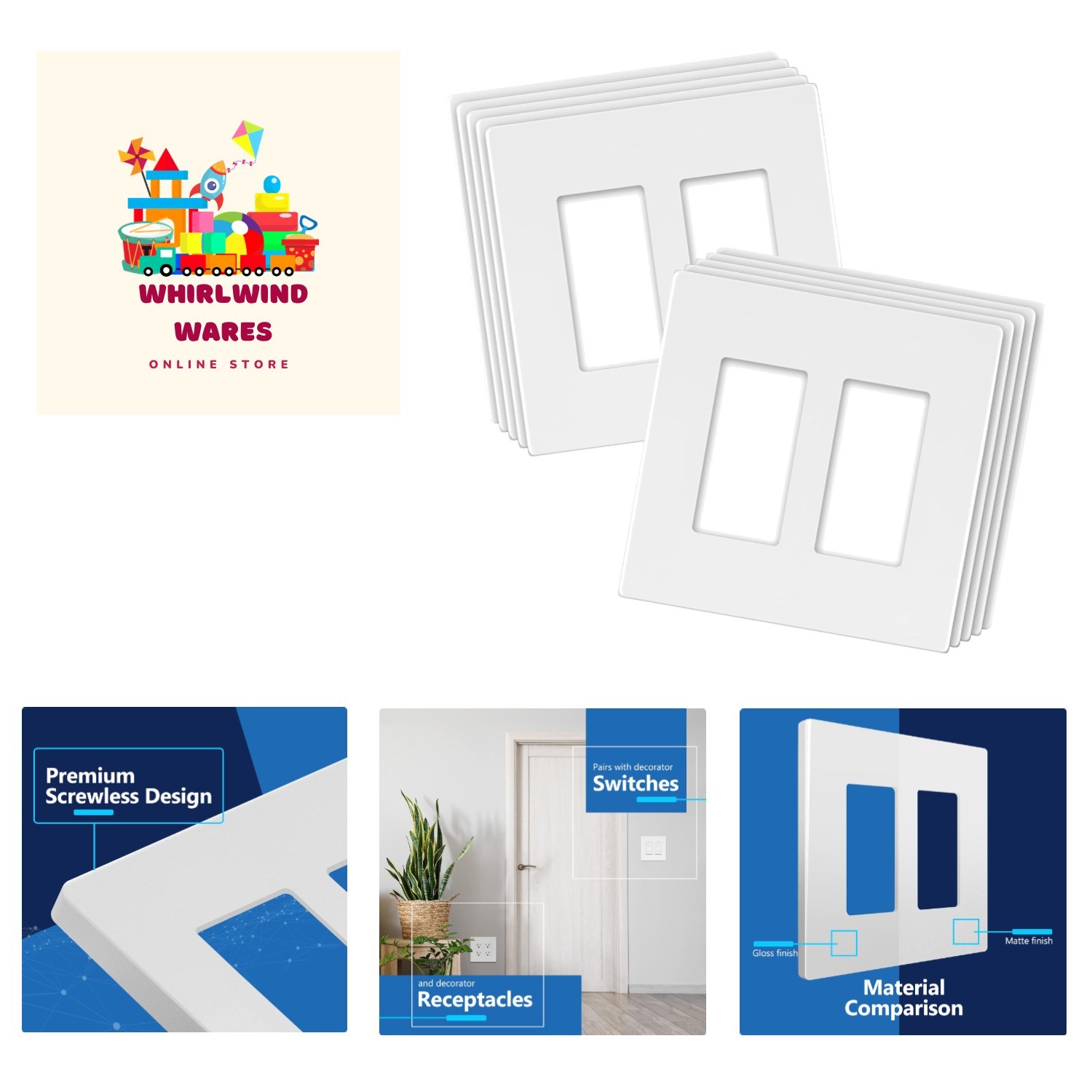 Elegant 10-Pack Double Decorator Screwless Switch Covers – Matte White Finish