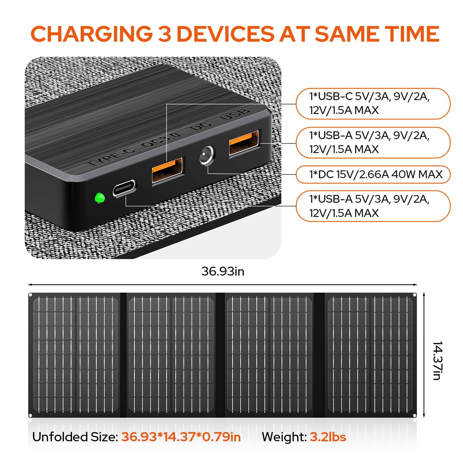 Portable Power Station with Foldable 40W Solar Panel, 100W Black Gray