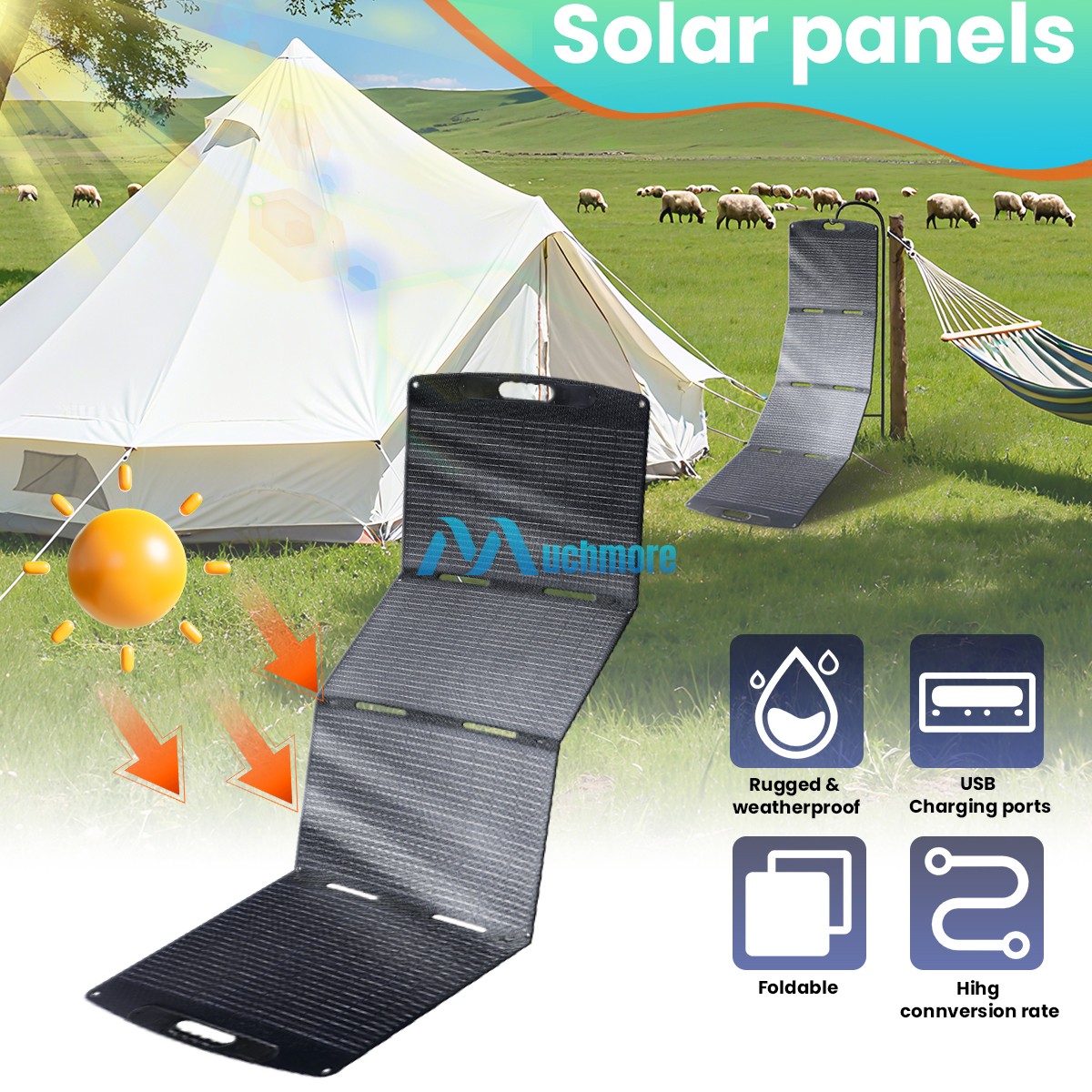 Panel solar portátil plegable, cargador solar de 100W 200W IP65 para RV CAMPING