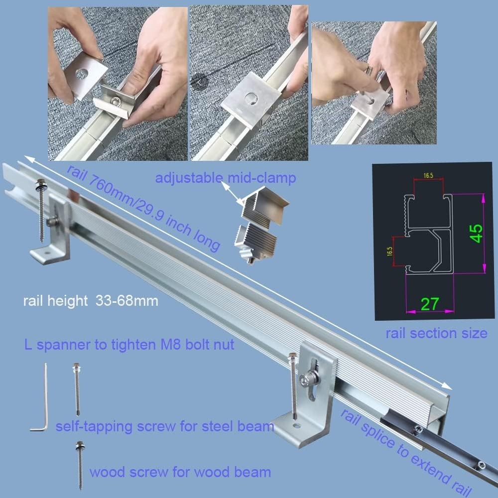 Durable Aluminum Solar Panel Mounting Bracket Kit for Sloped Roofs – 76cm Length