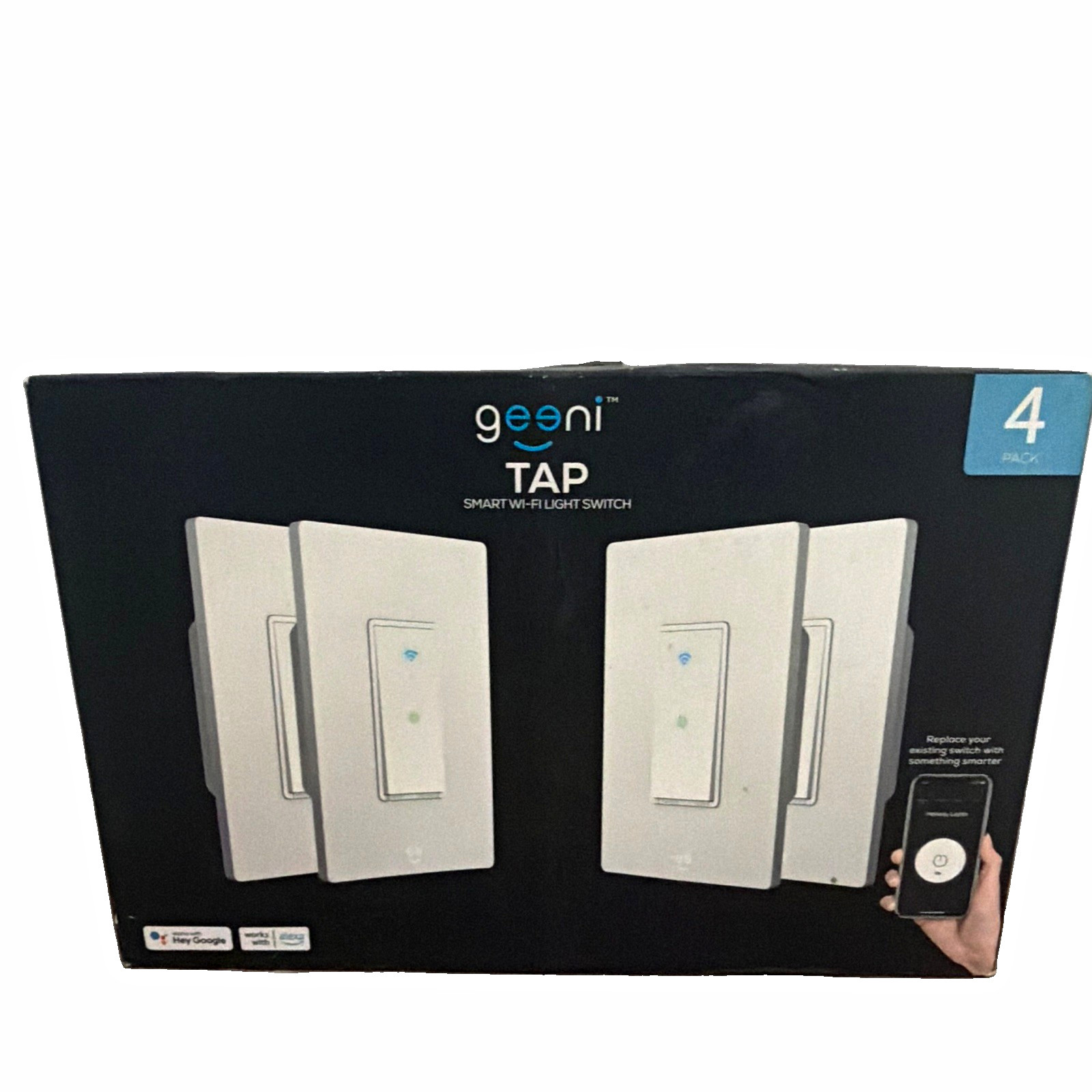 Geeni TAP Smart Wi‑Fi Light Switch 4-Pack White, App & Voice Control