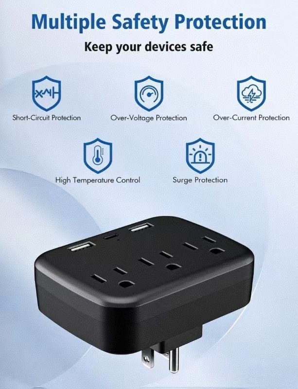 3 Outlet Extender Surge Protector Multi Plug Wall Adapter 3 USB Charger Ports US