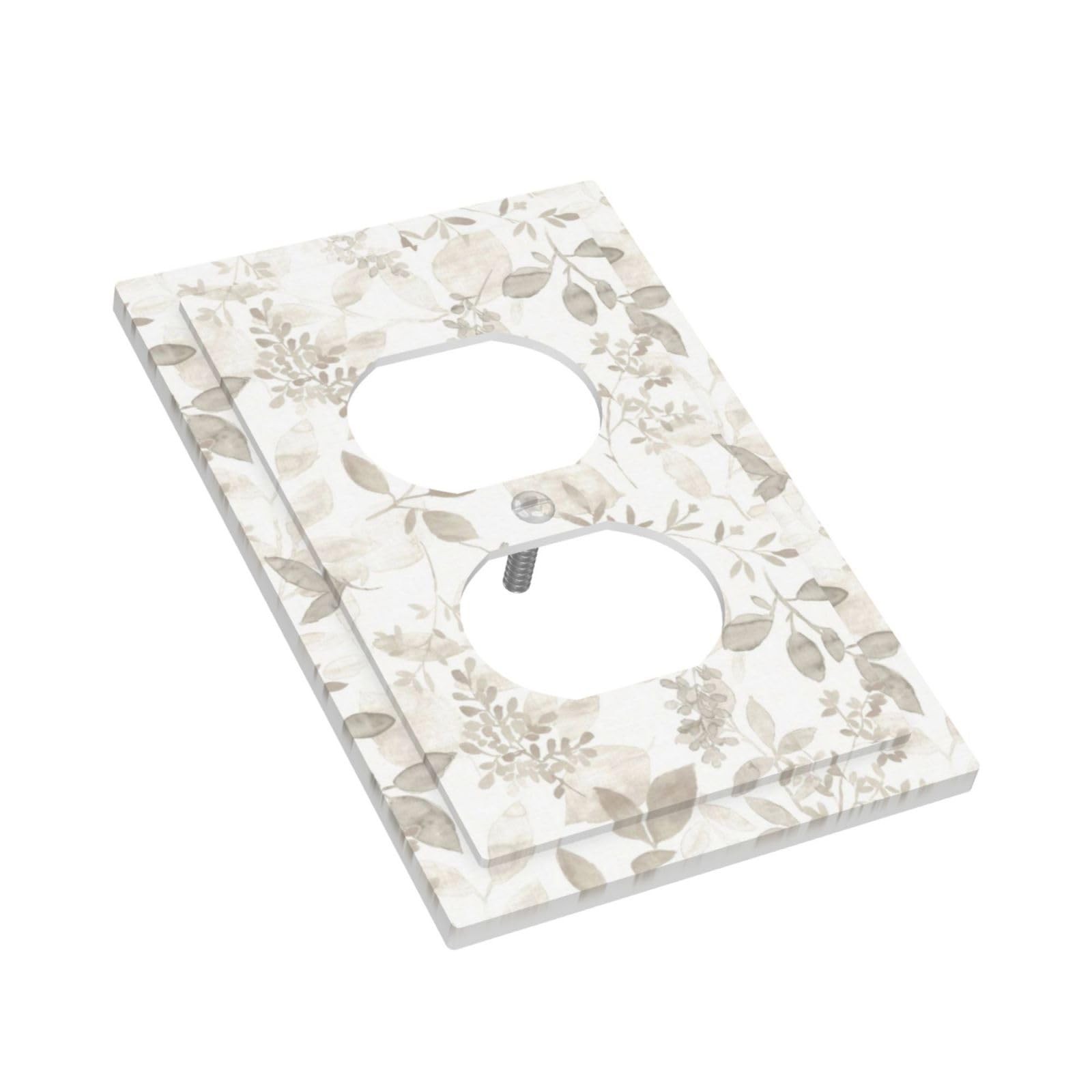 Yellow Gold/Cream Eucalyptus 1-Gang Duplex, Gray White Leaf