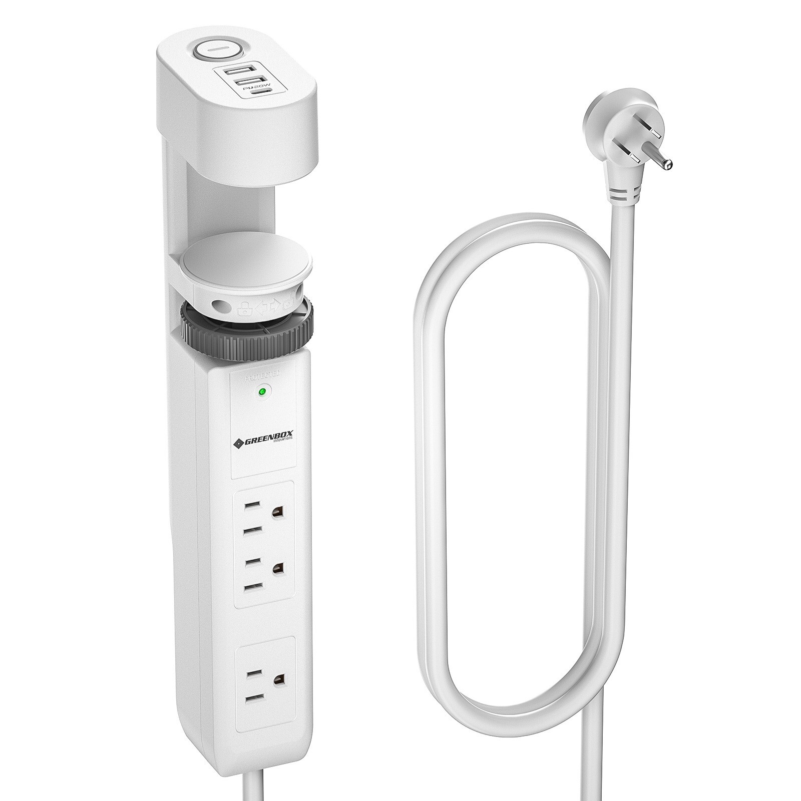 Desktop Clip Power Strip with USB-C Port, 20W Fast Charge, 6FT Power Cord