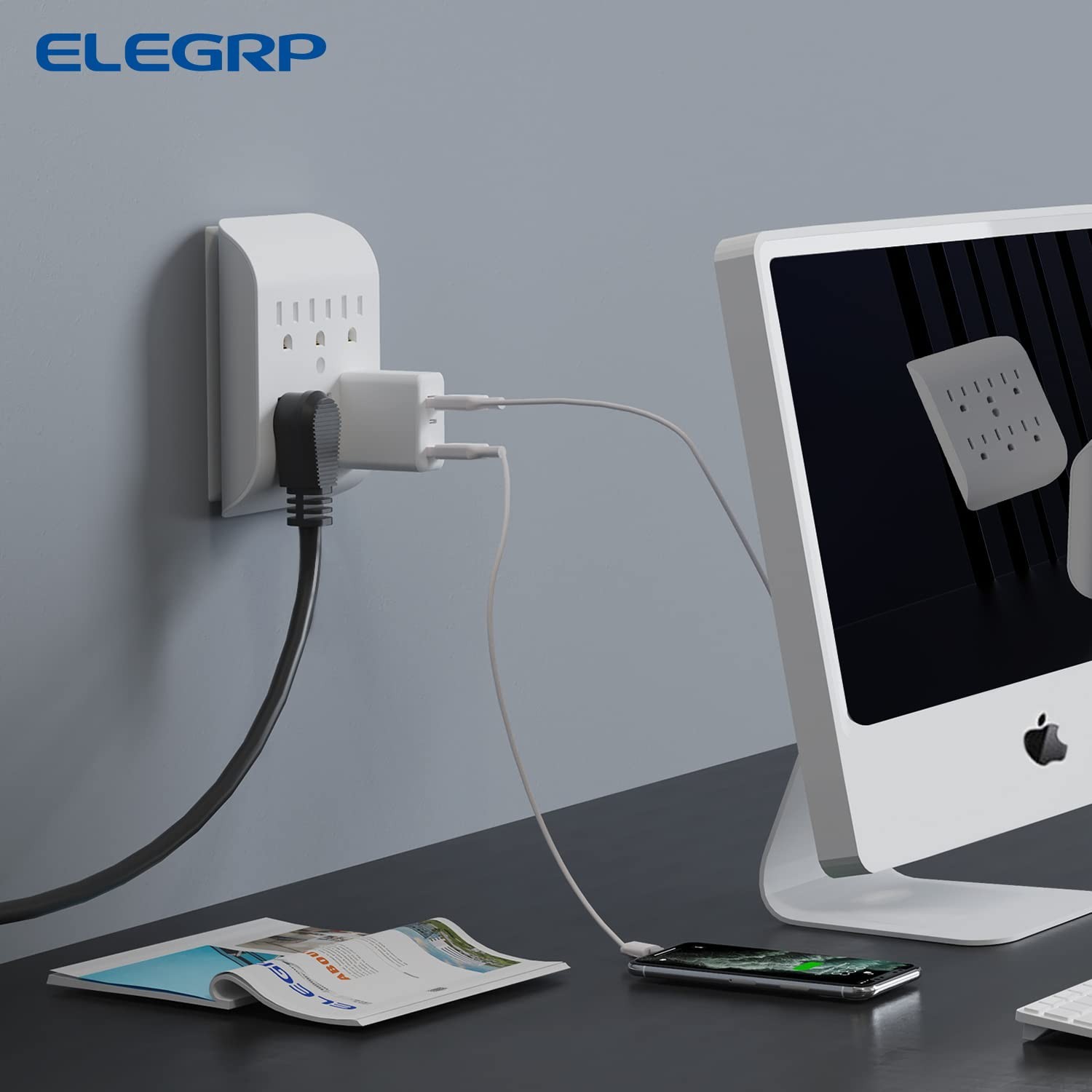 6-Outlet Extender with Central Anchor – Sleek, Safe & Space-Saving Solution
