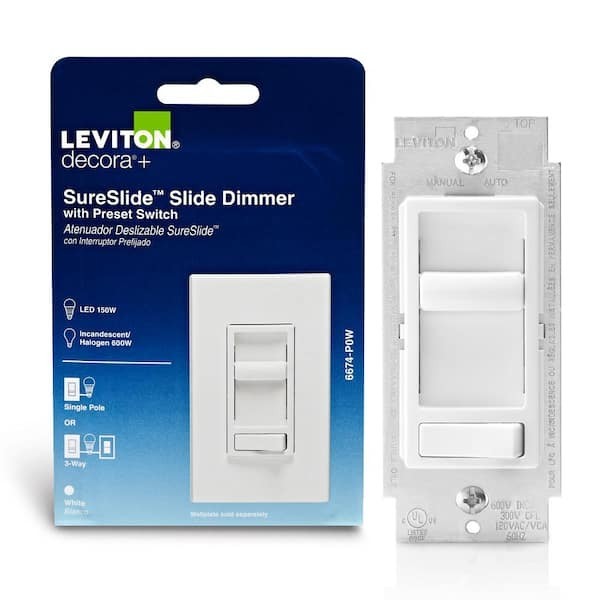 Leviton SureSlide Dimmer Switch 6674-P0W Dimmable LED CFL Incandescent White