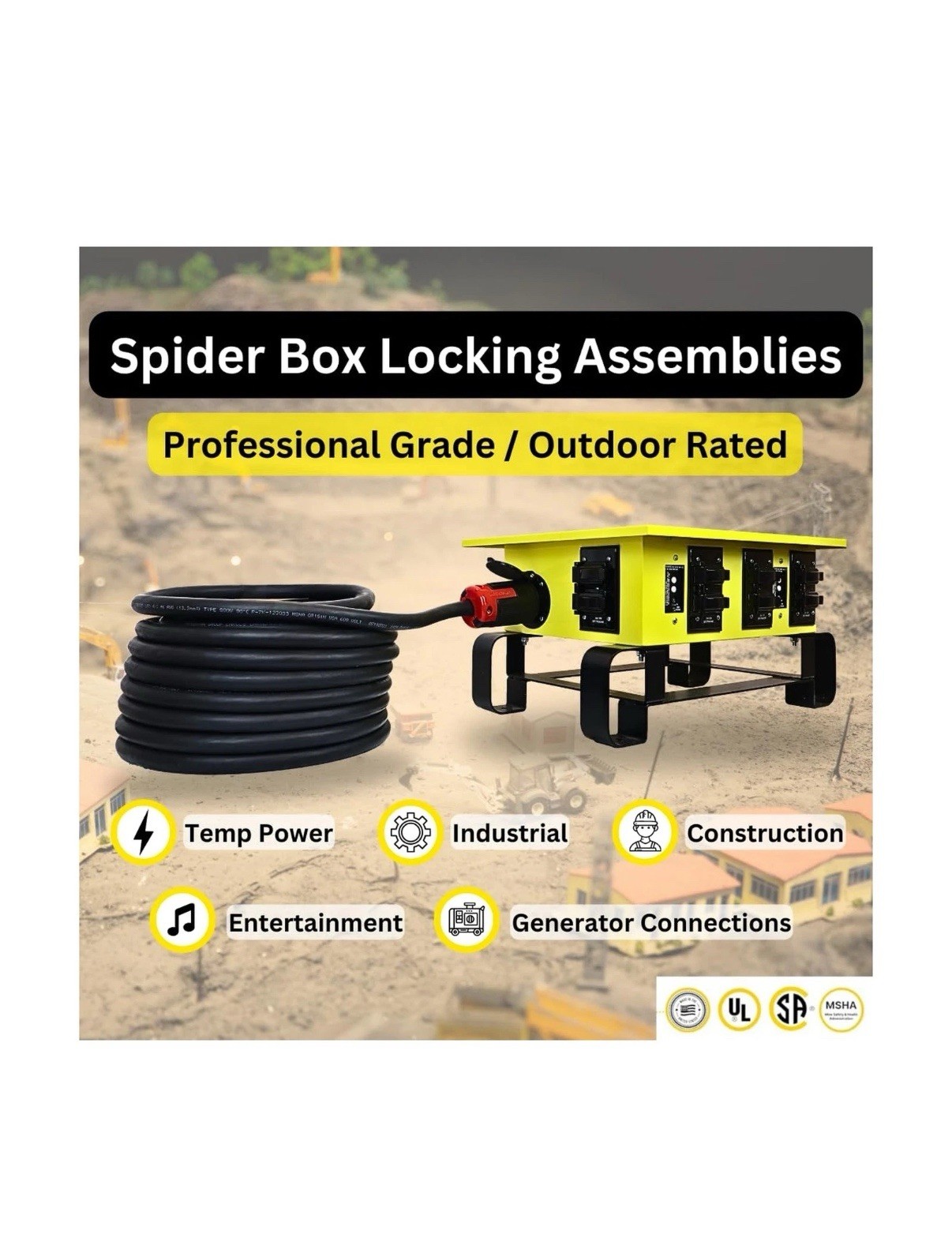 Spider Box Twist-Lock Generator Power Extension Cord, 50 Amp, 125/250V
