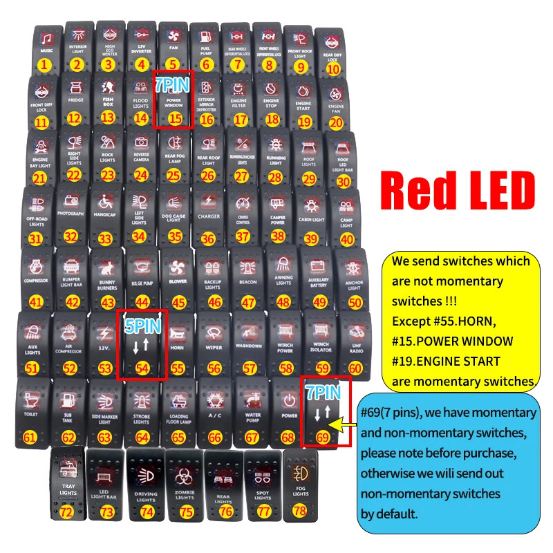 12V Rocker Toggle Switch Blue Red Led For ARB Carling Style LED Car Boat ATV UTV