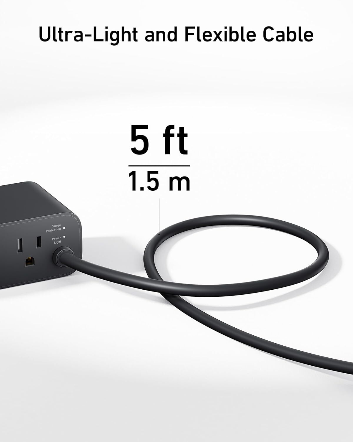 Anker 321 Power Strip Flat Plug w/ 3 Outlets Dual USB & USB-C Charging Ports 5ft