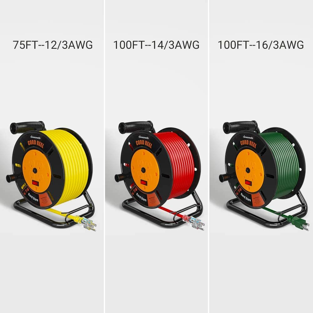 DEWENWILS Extension Cord Storage Reel with 4-Grounded Outlets, Heavy Duty Open