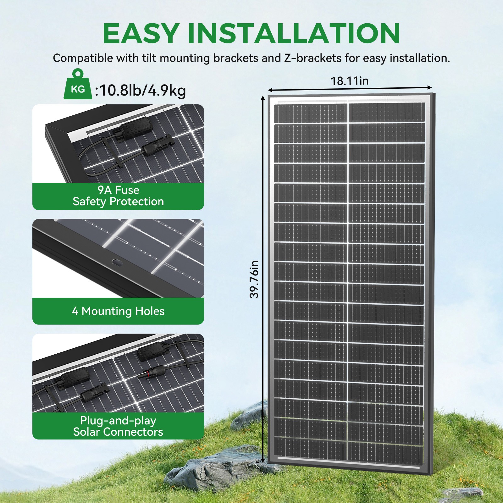 RVPOZWER 100W 200W 300W 400W 500W 1000W N-Type Bifacial Solar Panel Mono Power