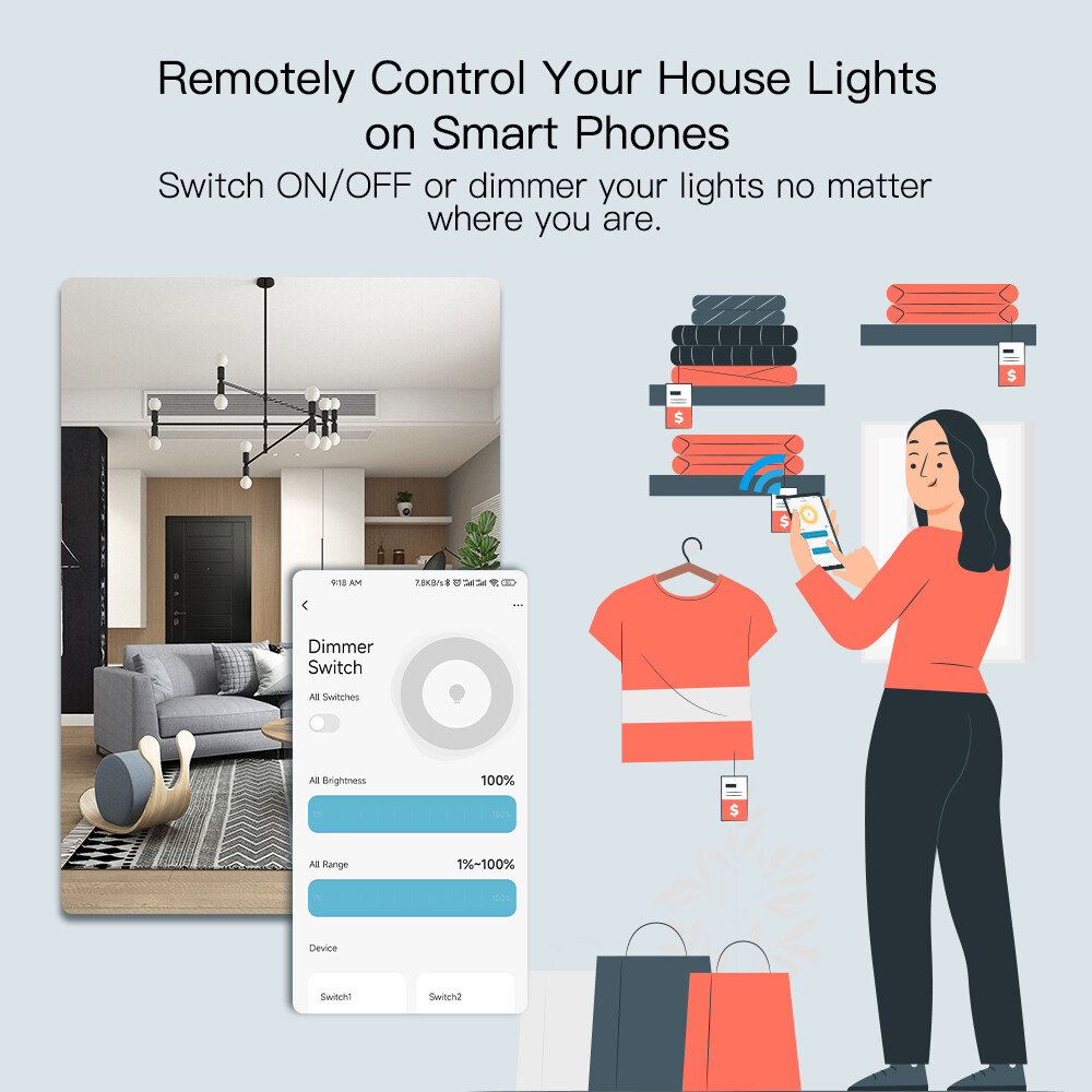 MOES 1/2/3Gang WiFi Smart Light Dimmer Switch Glass Touch Panel Alexa Google APP