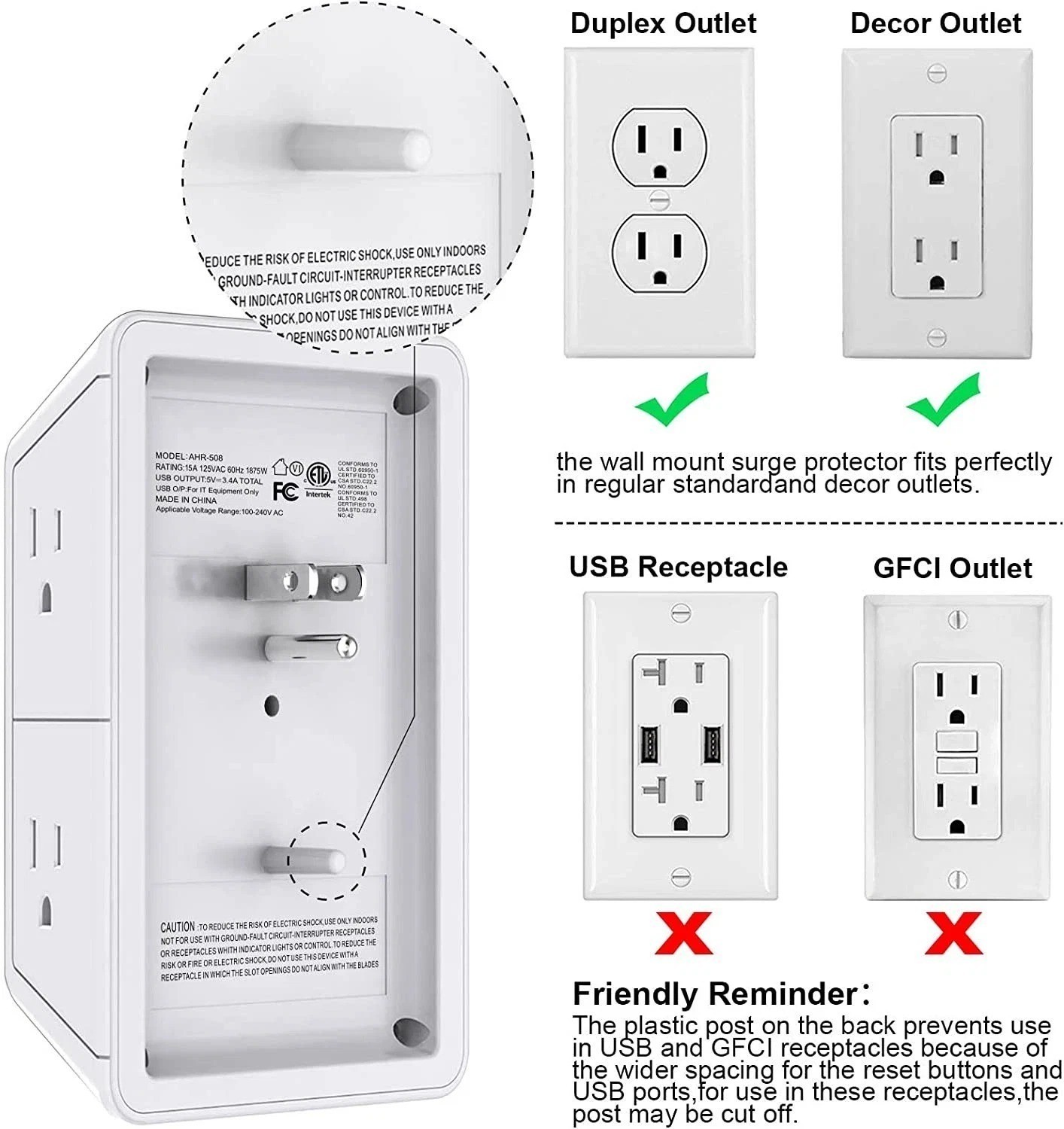 Multi Plug Outlet Surge Protector – POWRUI 6 Outlet Extender with 3 USB Ports…