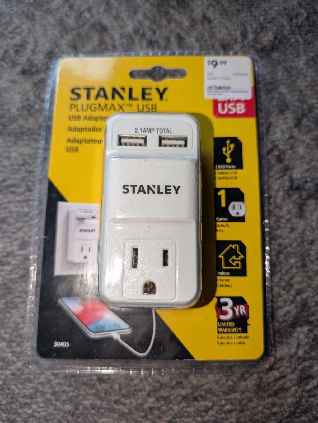Stanley Plugmax USB Adapter 2.1A & 1 AC Outlet Brand New Sealed! Free Shipping!