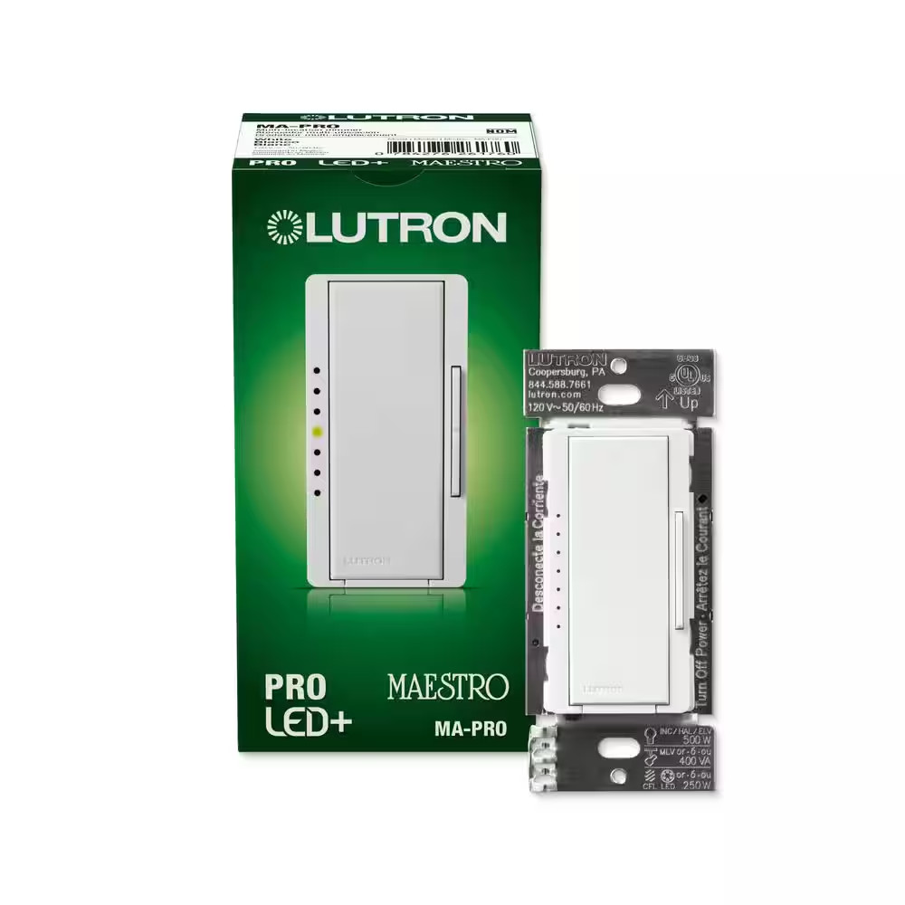 Maestro PRO LED+ Tap Dimmer Switch for 250W LED, 500W ELV, 400W MLV, Single Pole