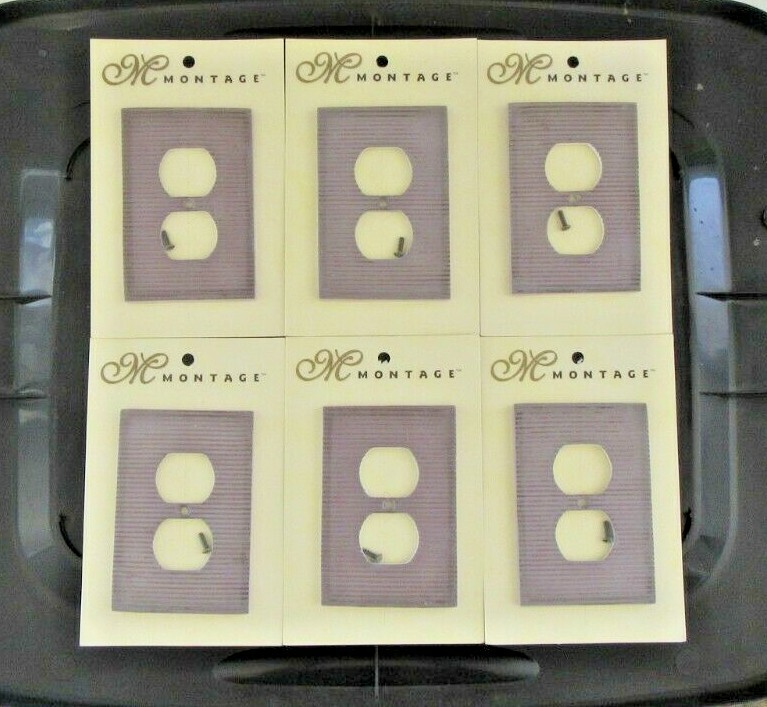 Lot of 6 Montage Modern Grey Ribbed Duplex Receptacle Lacquered Wall Plate Cover