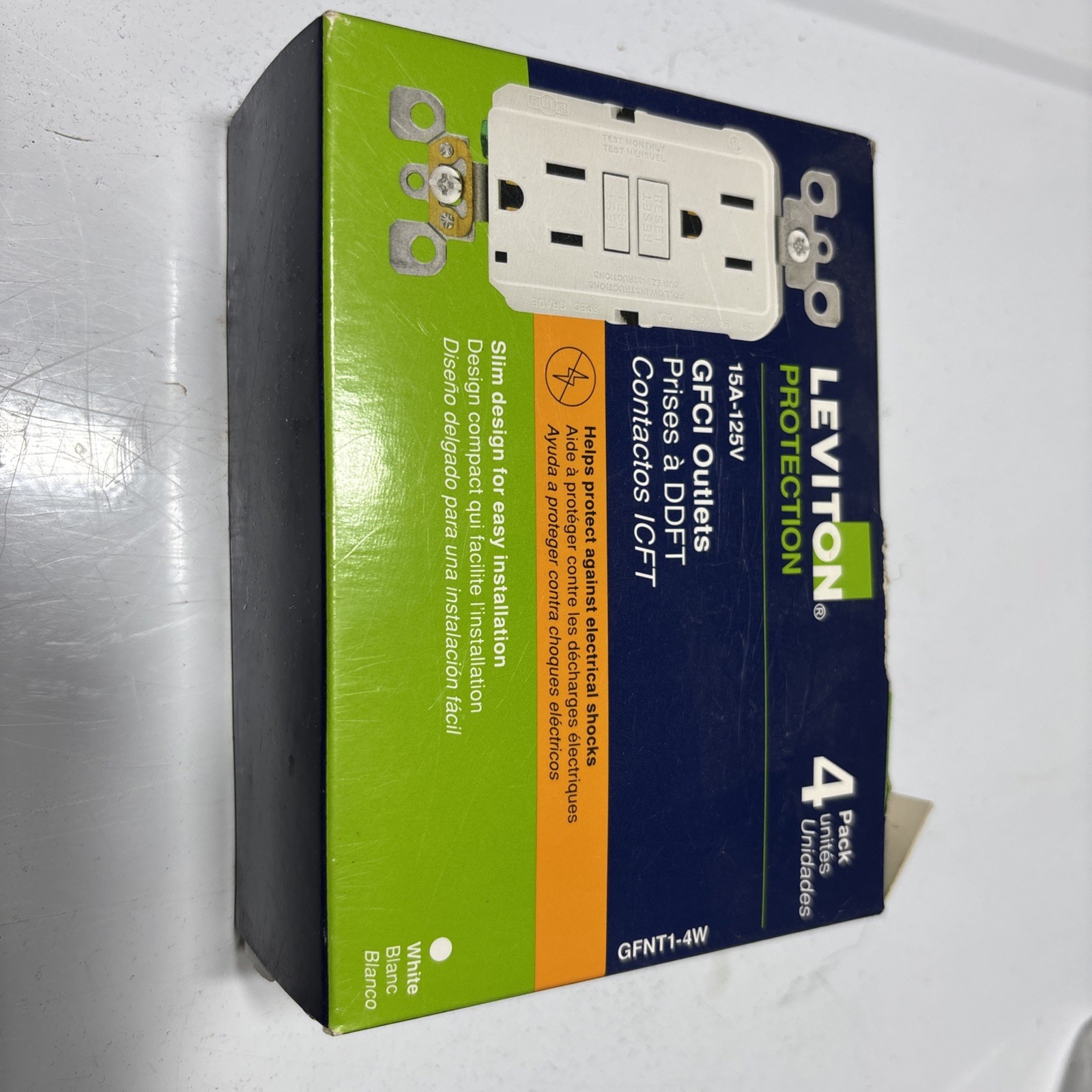 Leviton 15 Amp 125v GFCI Outlet Box Of 4 Pcs Cat# GFNT1-4W 4 PCs New