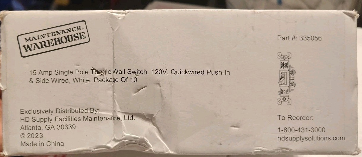 Maintenance Warehouse® 15 Amp 1-Pole Quick/Side-Wired Toggle Wall Switch 10-Pack