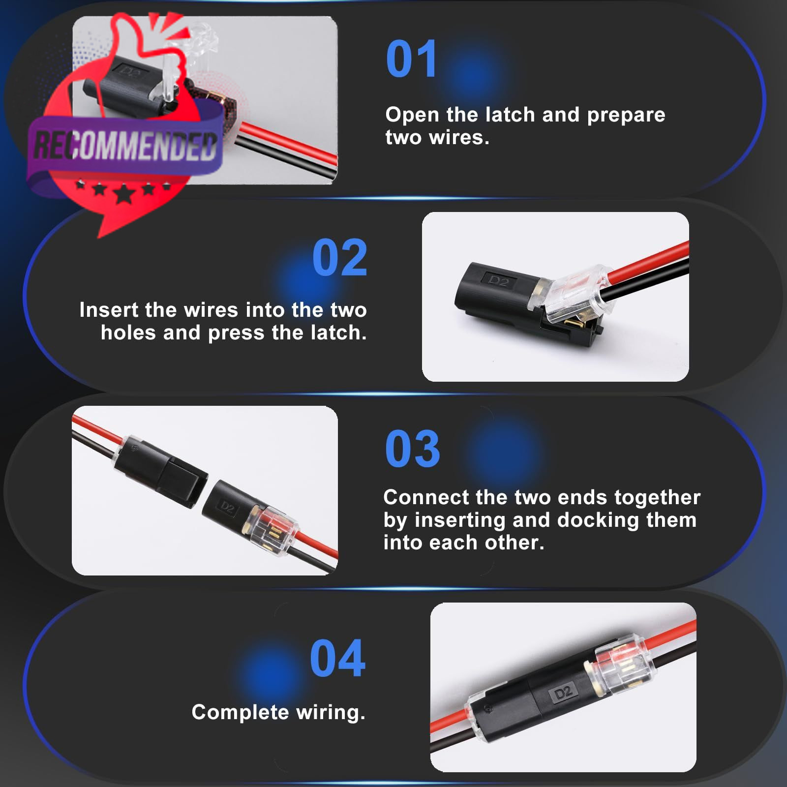 30PCS Double Wire Plug in Connector,Pluggable Low Voltage Black