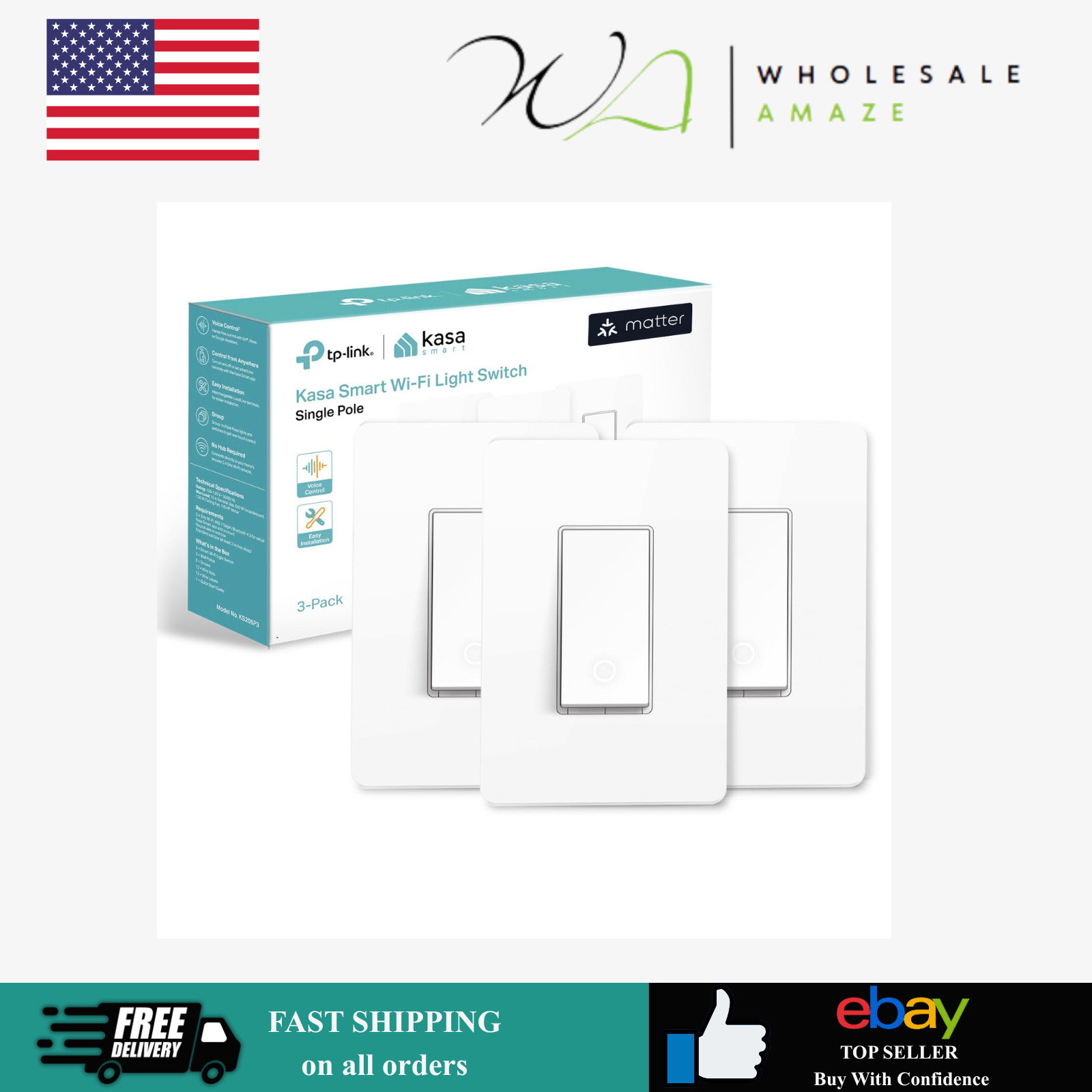 Matter Smart Light Switch: Voice Control w/Siri, Alexa & Google Assistant,3 Pack